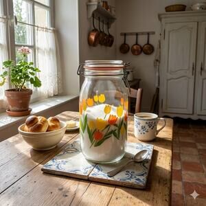 Vintage Carlton Glass Tulip Canister Jar 2L Retro Kitchen Storage Cottagecore